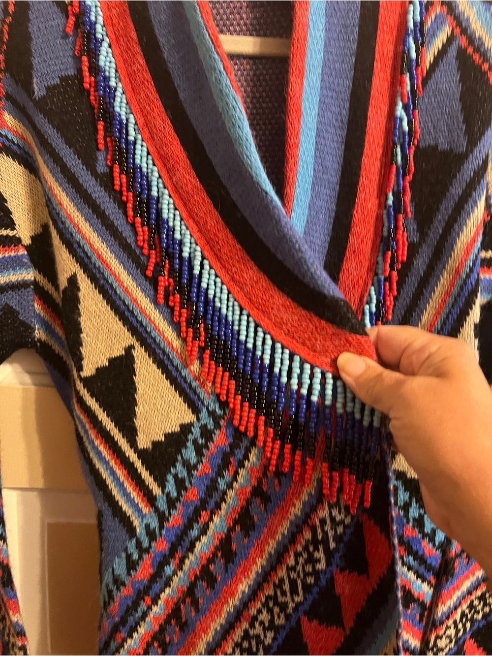FARM Rio Geometric Open-Front Cardigan Sweater - Blue, Red, Black, Cream - Picture 4 of 8
